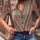 *APP EXCLUSIVE* Aztec Vneck Button-Up Short Sleeve Top