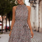 *App Exclusive* Floral Frill Trim Keyhole Sleeveless Dress