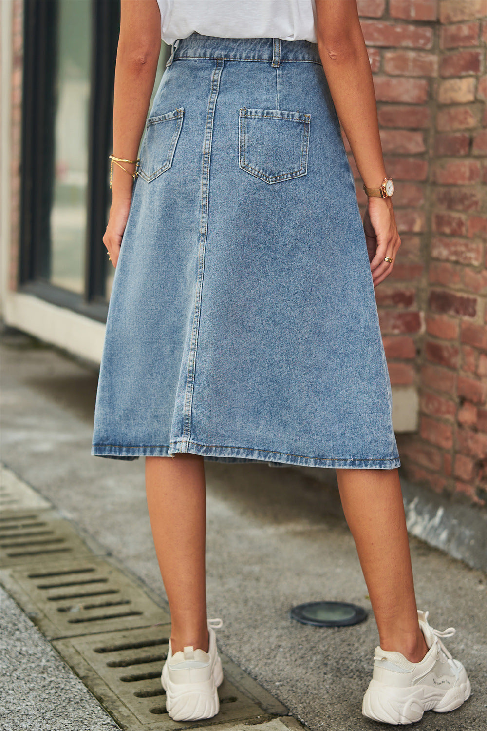*APP EXCLUSIVE* Button Front A-Line Denim Skirt