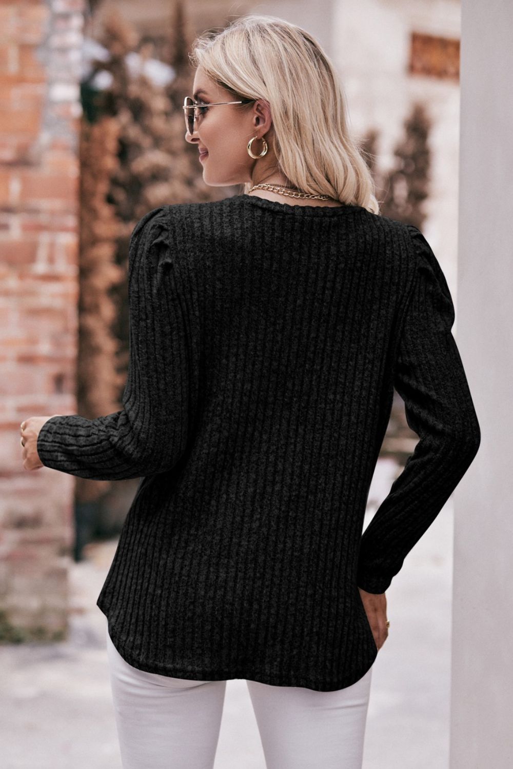 *APP EXCLUSIVE* Puff Sleeve Ribbed Top