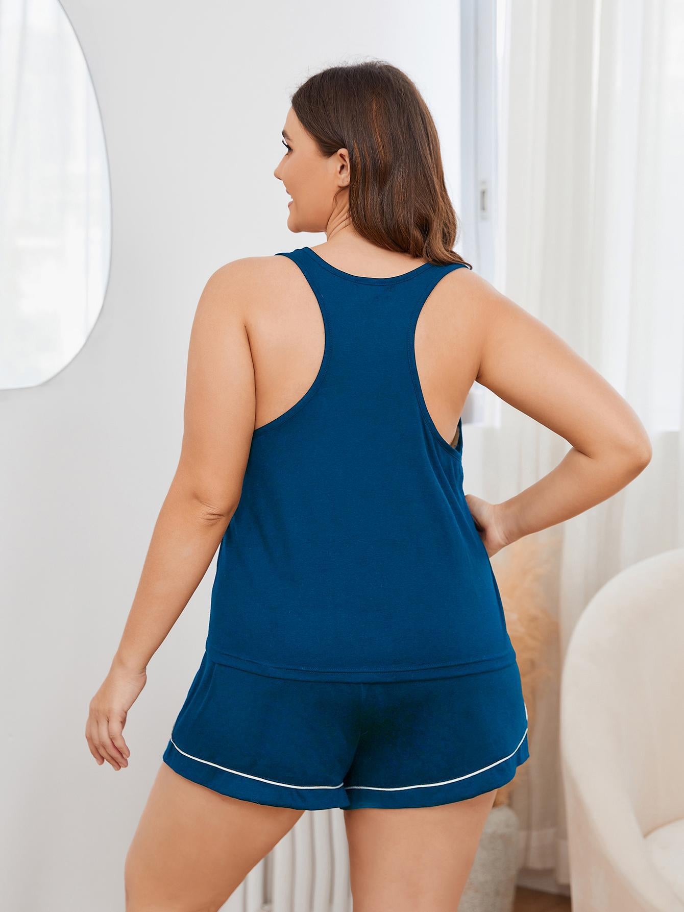 *APP EXCLUSIVE* Contrast Piping Racerback Tank and Shorts Lounge Set