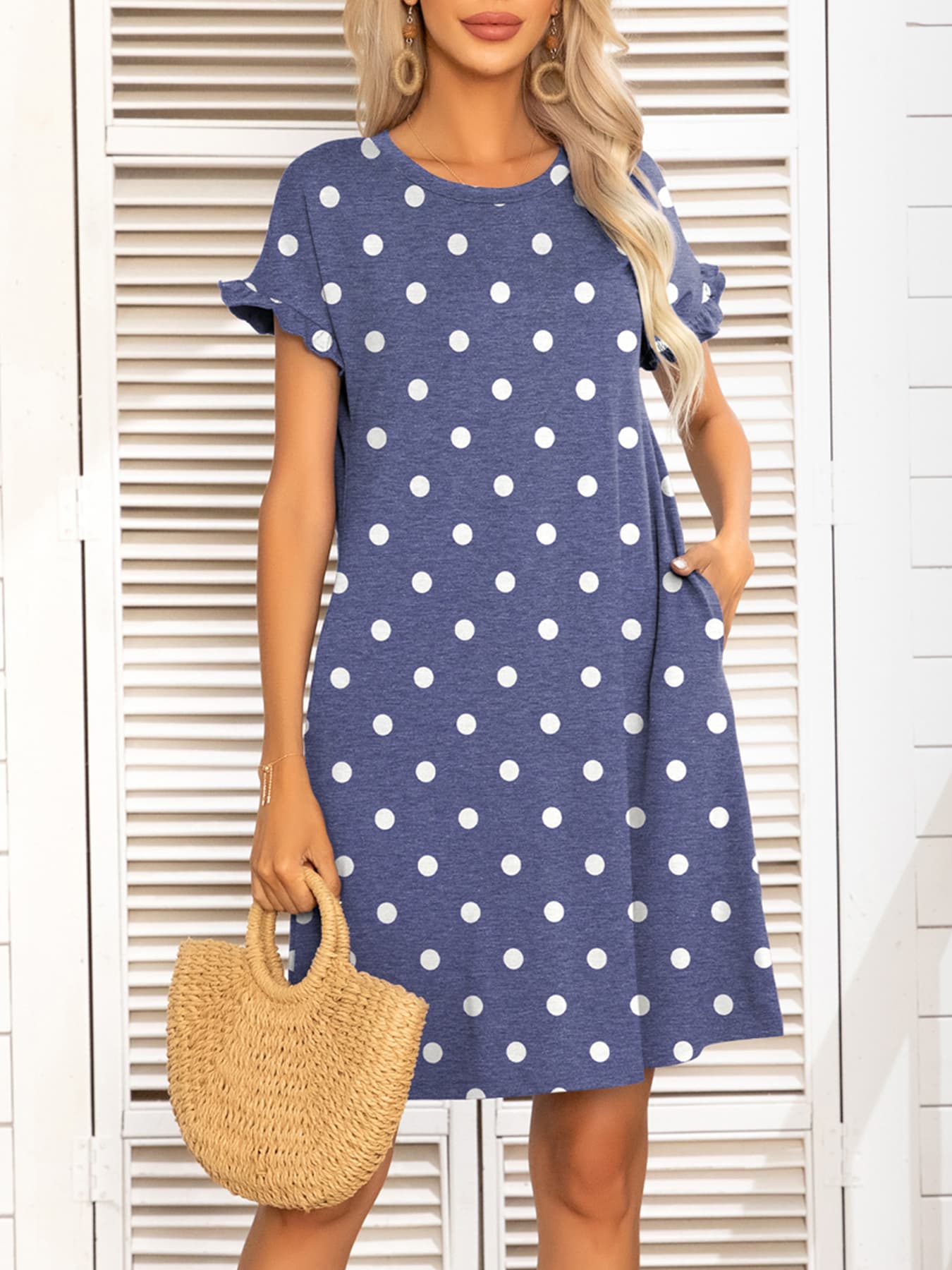 *APP EXCLUSIVE* Round Neck Flounce Sleeve Dress with Pockets