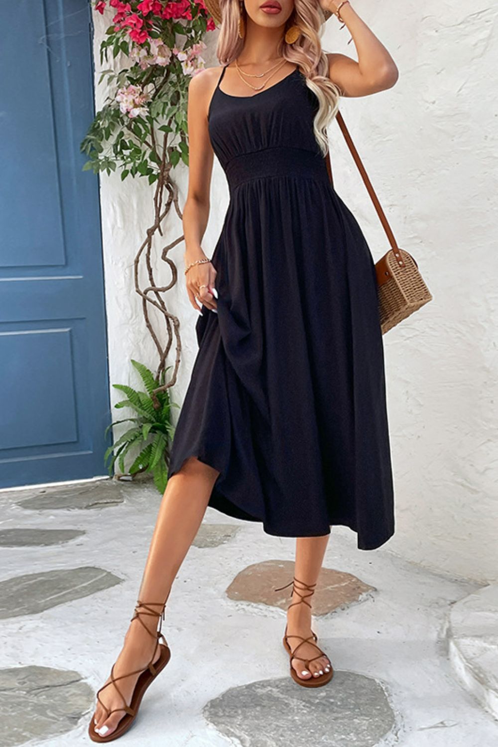 *APP EXCLUSIVE* Spaghetti Strap Scoop Neck Midi Dress