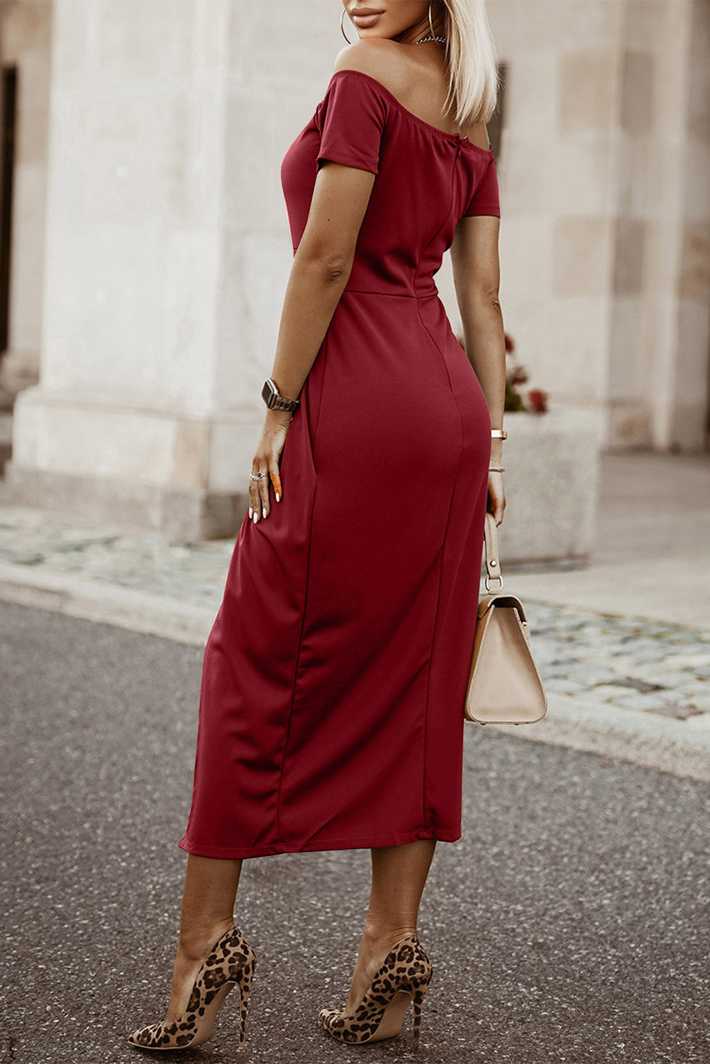 *APP EXCLUSIVE* Cold Shoulder Short Sleeve Split Dress