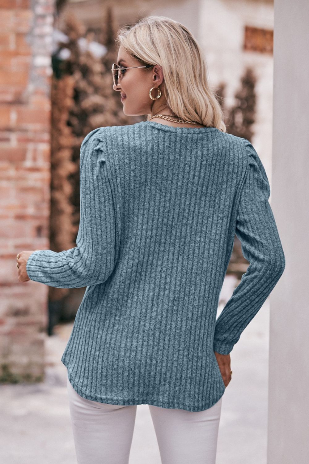 *APP EXCLUSIVE* Puff Sleeve Ribbed Top