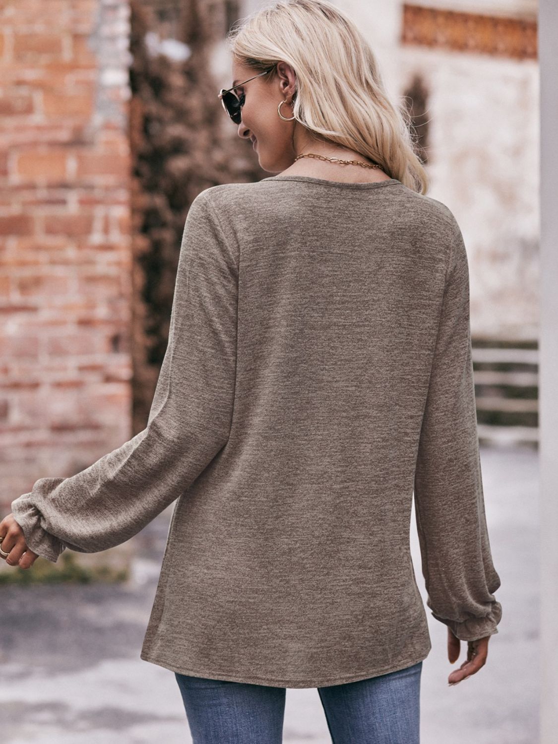 * APP EXCLUSIVE* Long Flounce Sleeve Round Neck Blouse
