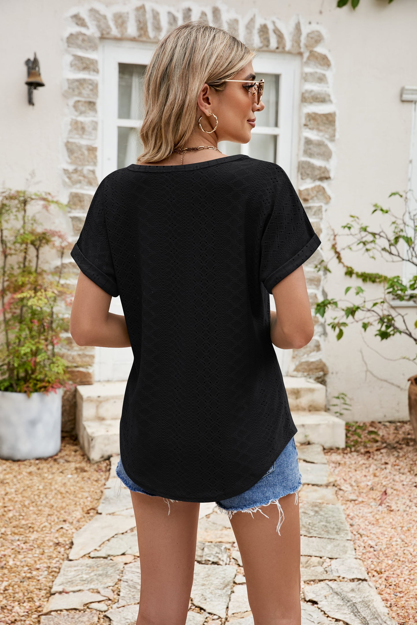 * APP EXCLUSIVE* Eyelet Short Sleeve Top