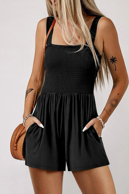 *APP EXCLUSIVE* Square Neck Smocked Romper with Pocket