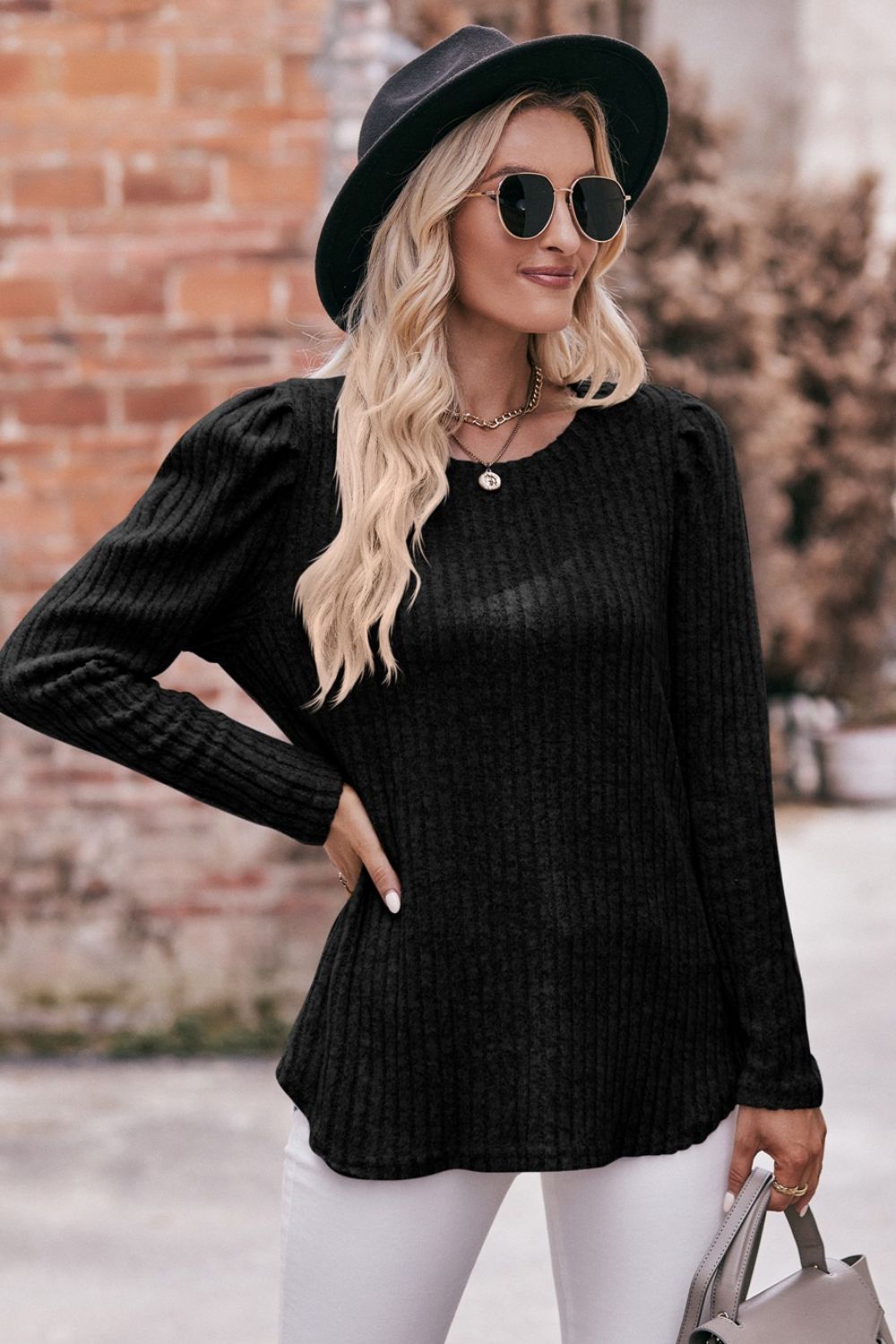 *APP EXCLUSIVE* Puff Sleeve Ribbed Top
