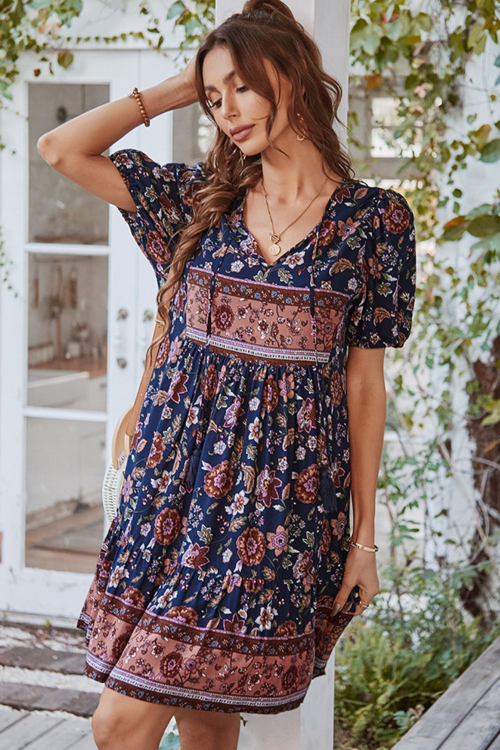 *APP EXCLUSIVE* Tie Neck Short Sleeve Mini Dress