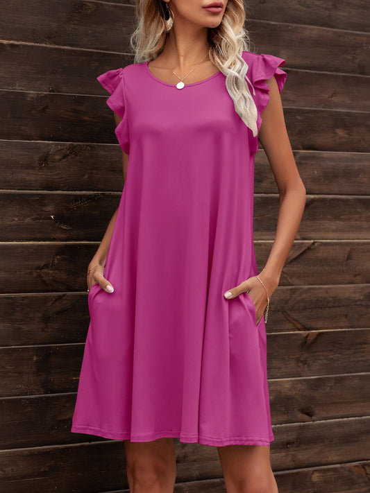 *APP EXCLUSIVE* Round Neck Flutter Sleeve Dress with Pockets