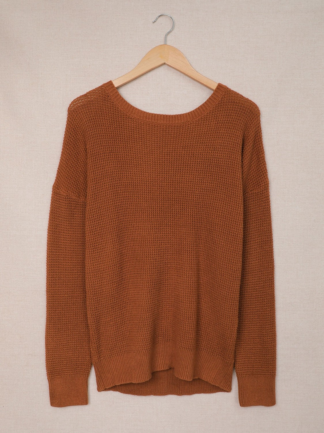 *App Exclusive* Crisscross Open Back Waffleknit Sweater