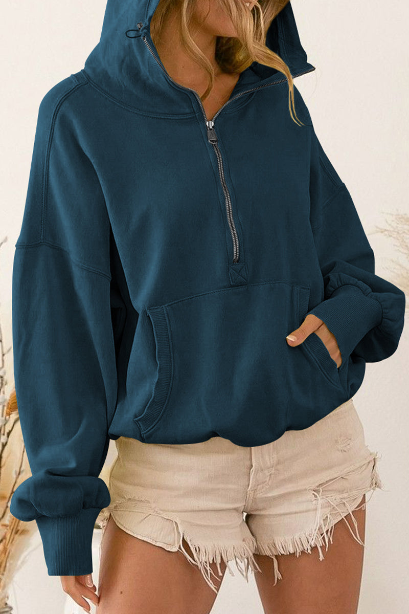 * APP EXCLUSIVE* Zip-Up Dropped Shoulder Hoodie
