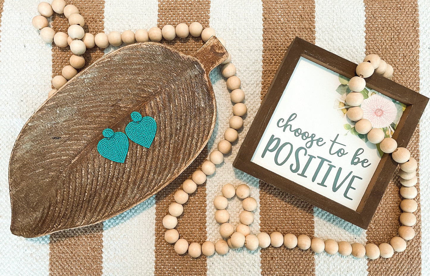 Teal Seedbead Heart Earrings