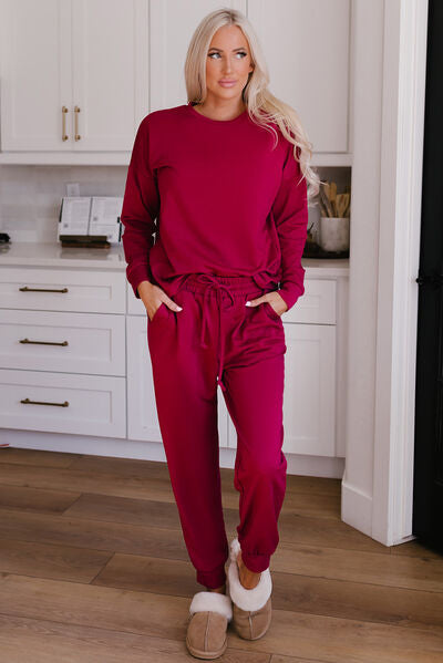 Top and Drawstring Pants Lounge Set
