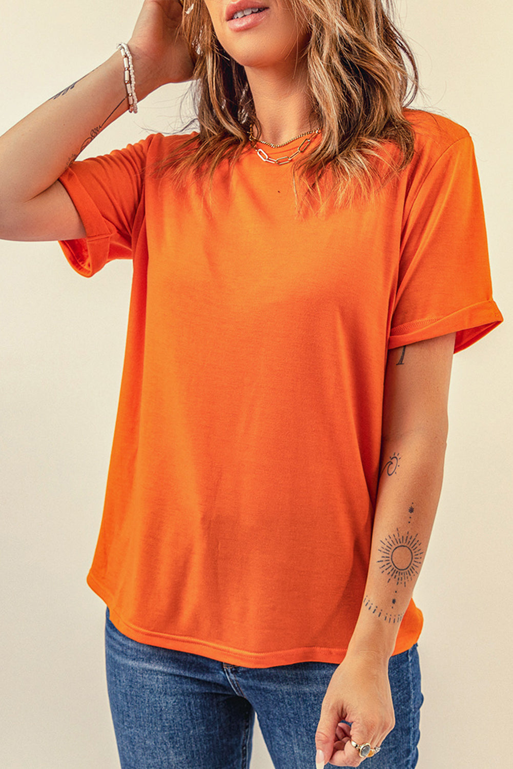 *APP EXCLUSIVE* Round Neck Cuffed Short Sleeve Tee