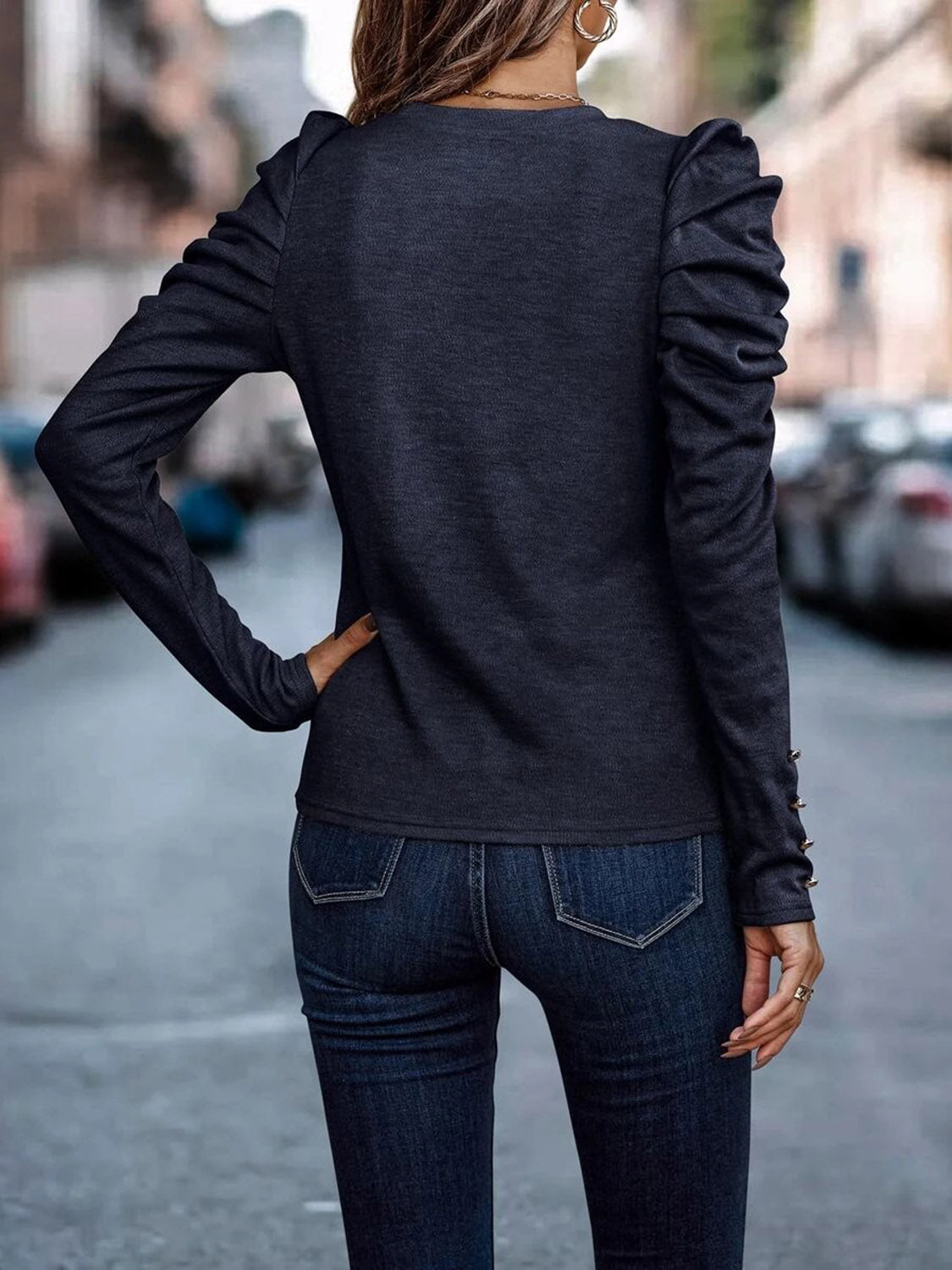 *APP EXCLUSIVE* Decorative Button Puff Sleeve T-Shirt