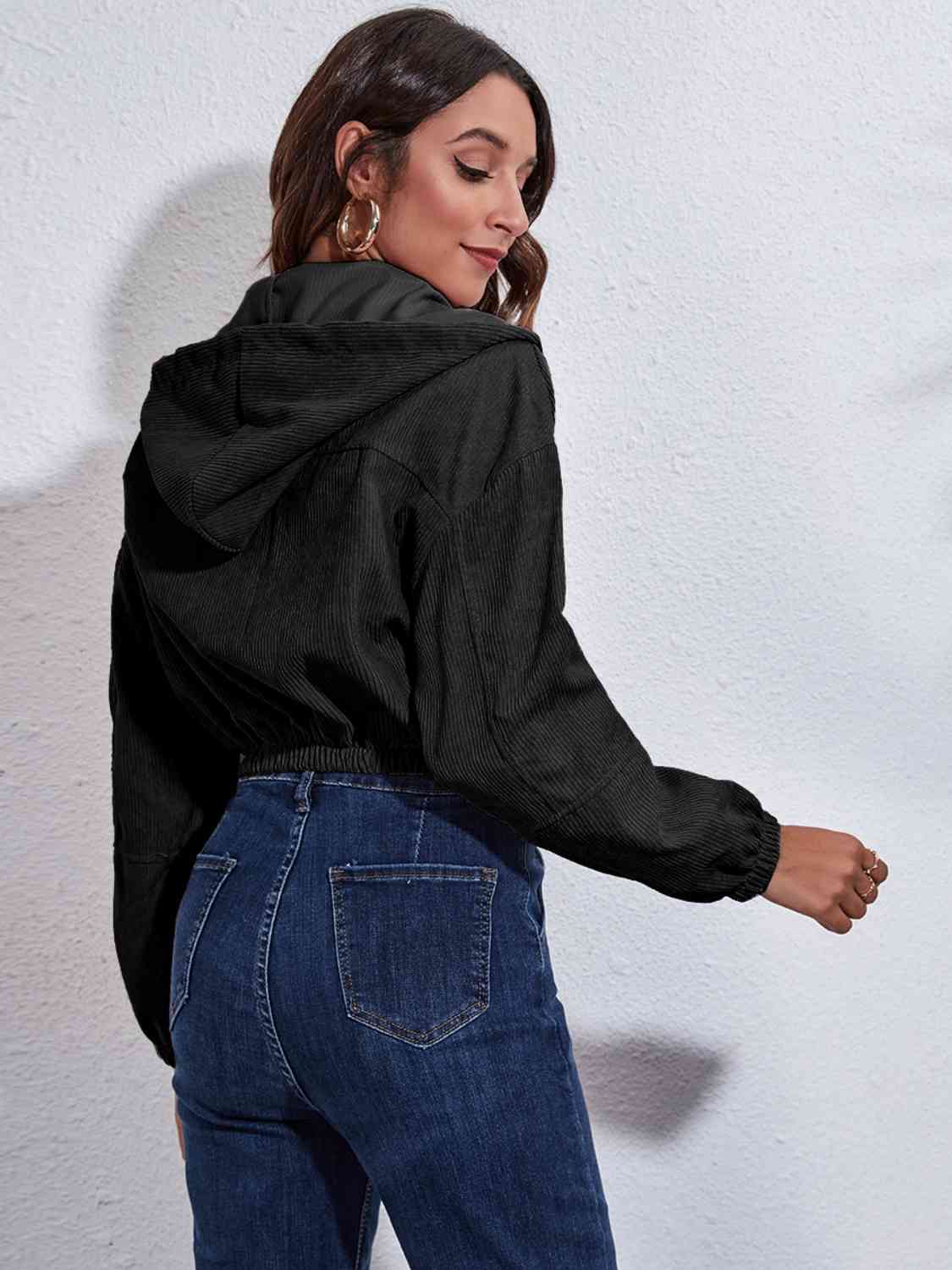 *APP EXCLUSIVE*  Drawstring Hooded Zip Up Jacket with Pockets