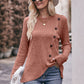 * APP EXCLUSIVE* Ribbed Round Neck Buttoned Long Sleeve Tee