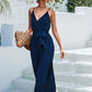 *APP EXCLUSIVE* Tie Belt Spaghetti Strap Slit Jumpsuit