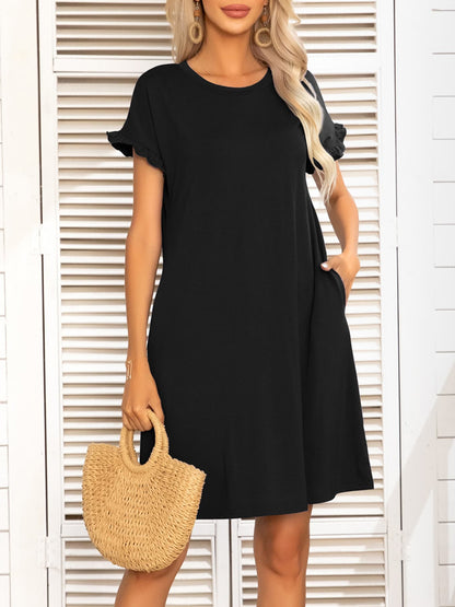 *APP EXCLUSIVE* Round Neck Flounce Sleeve Dress with Pockets