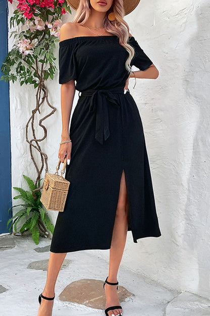 *APP EXCLUSIVE* Tie-Waist Cold Shoulder Maxi Dress