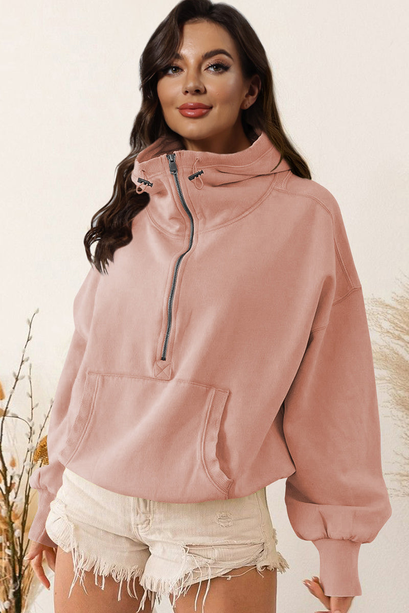 * APP EXCLUSIVE* Zip-Up Dropped Shoulder Hoodie