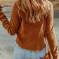 Plus Size Waffle-Knit Round Neck Long Sleeve Blouse