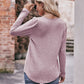Pleated Detail Curved Hem Long Sleeve Top