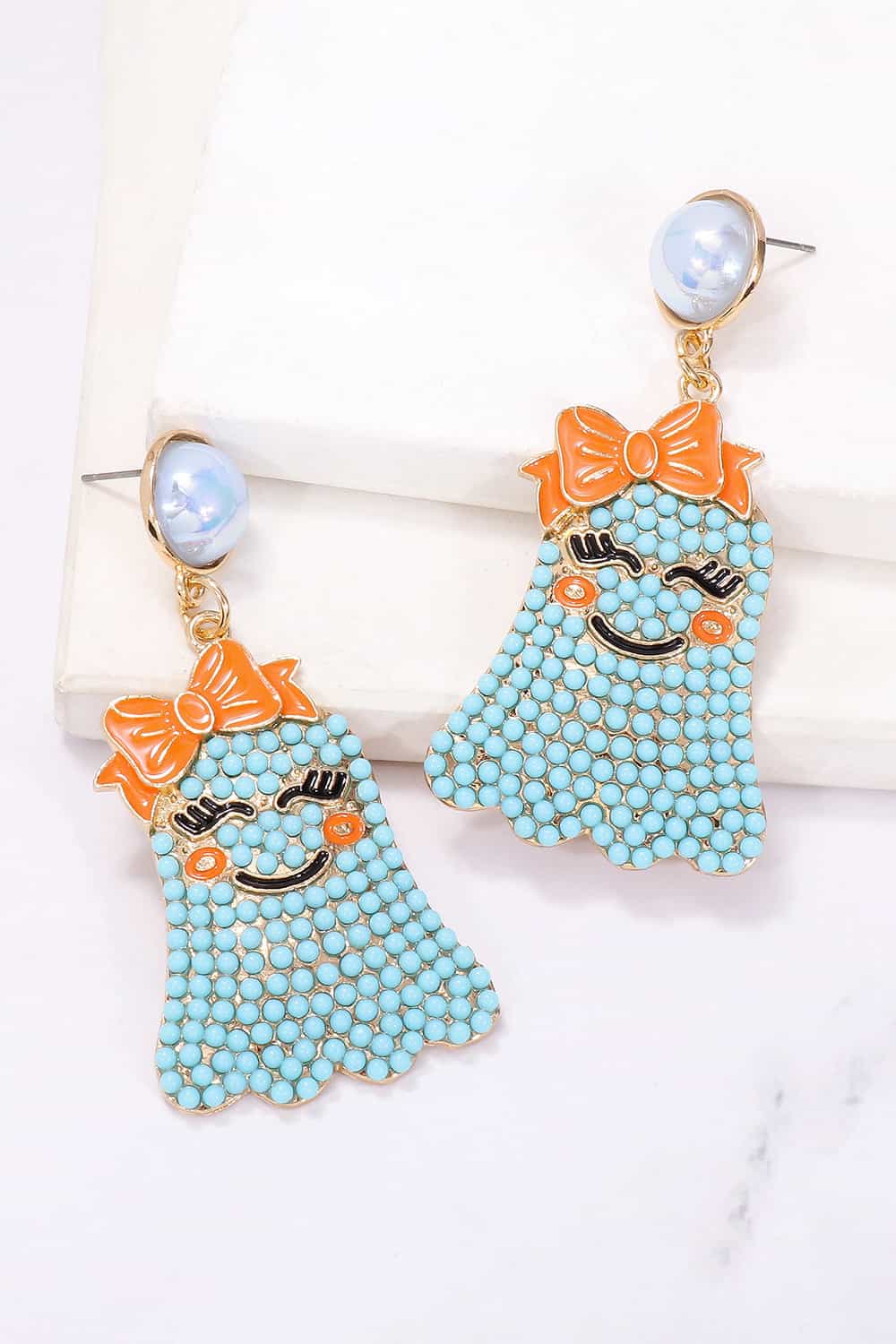 *APP EXCLUSIVE* Smiling Ghost Shape Synthetic Pearl Earrings