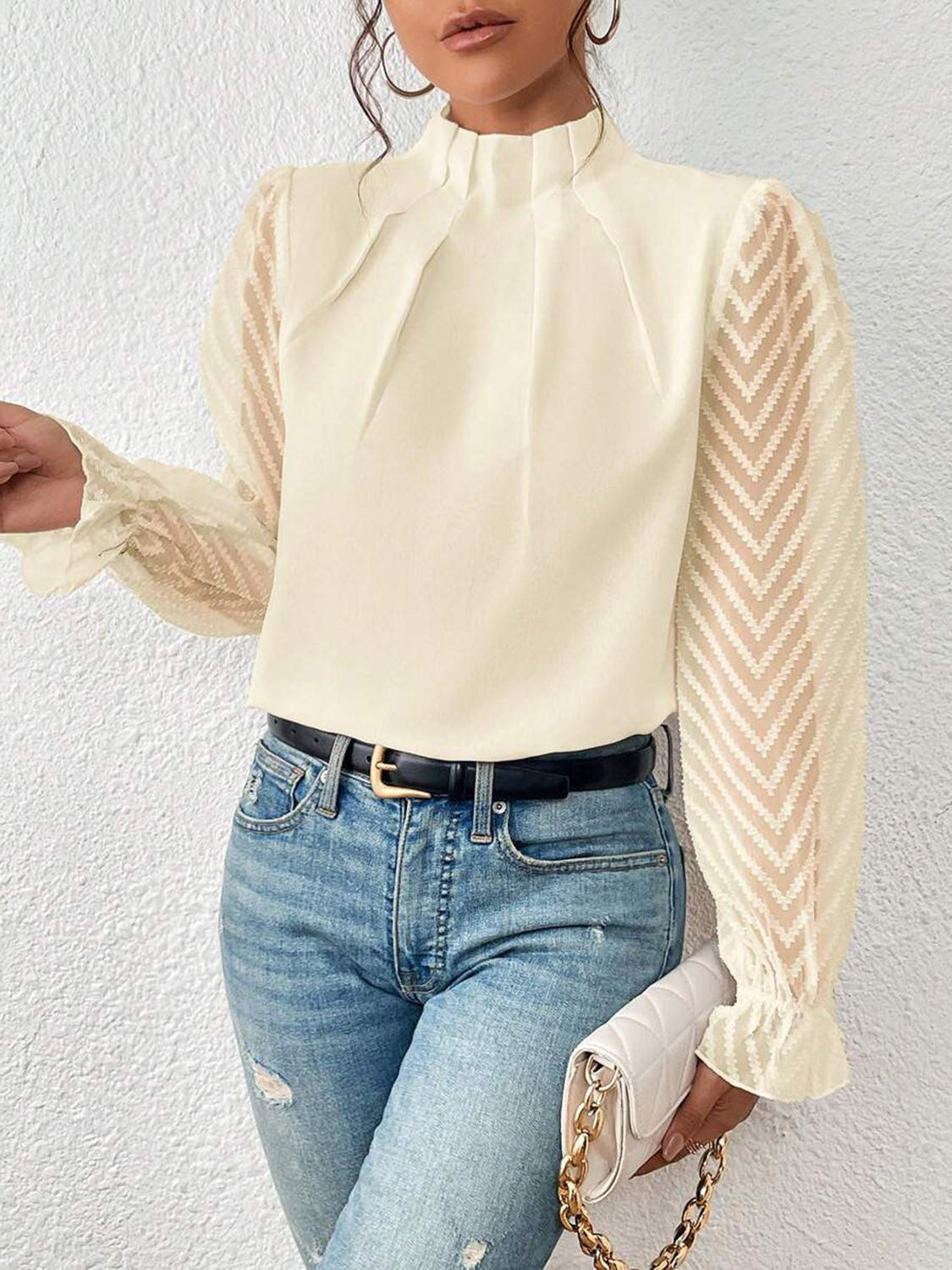 *APP EXCLUSIVE*Sheer Chevron Sleeve Blouse