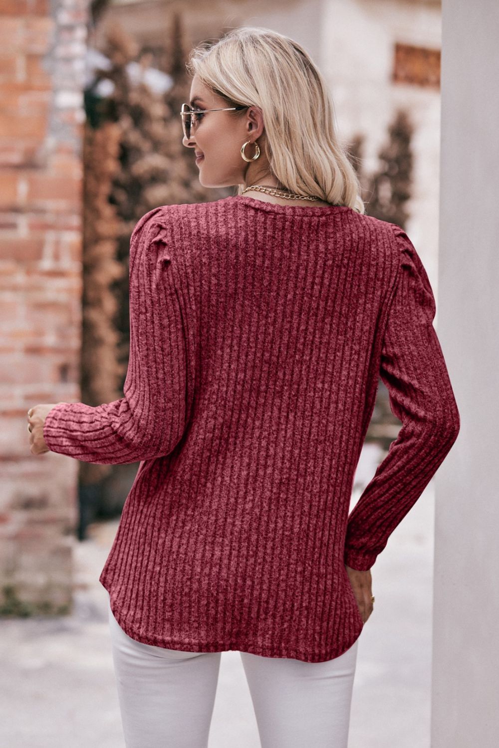 *APP EXCLUSIVE* Puff Sleeve Ribbed Top