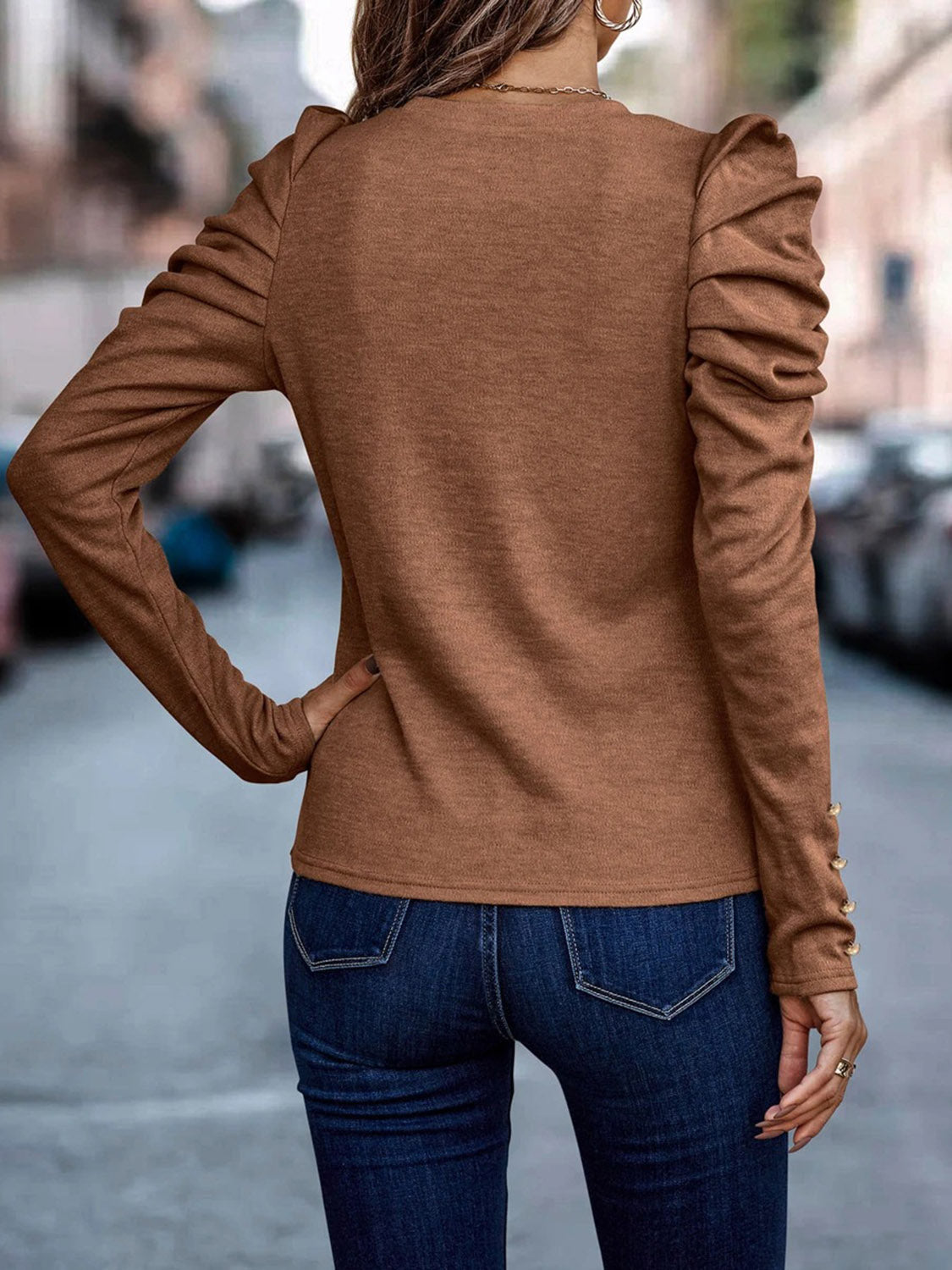 *APP EXCLUSIVE* Decorative Button Puff Sleeve T-Shirt