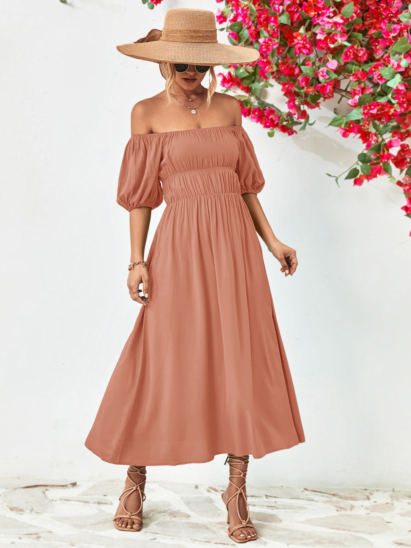 *APP EXCLUSIVE* Off-Shoulder Balloon Sleeve Midi Dress