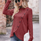 * APP EXCLUSIVE* Ribbed Round Neck Buttoned Long Sleeve Tee