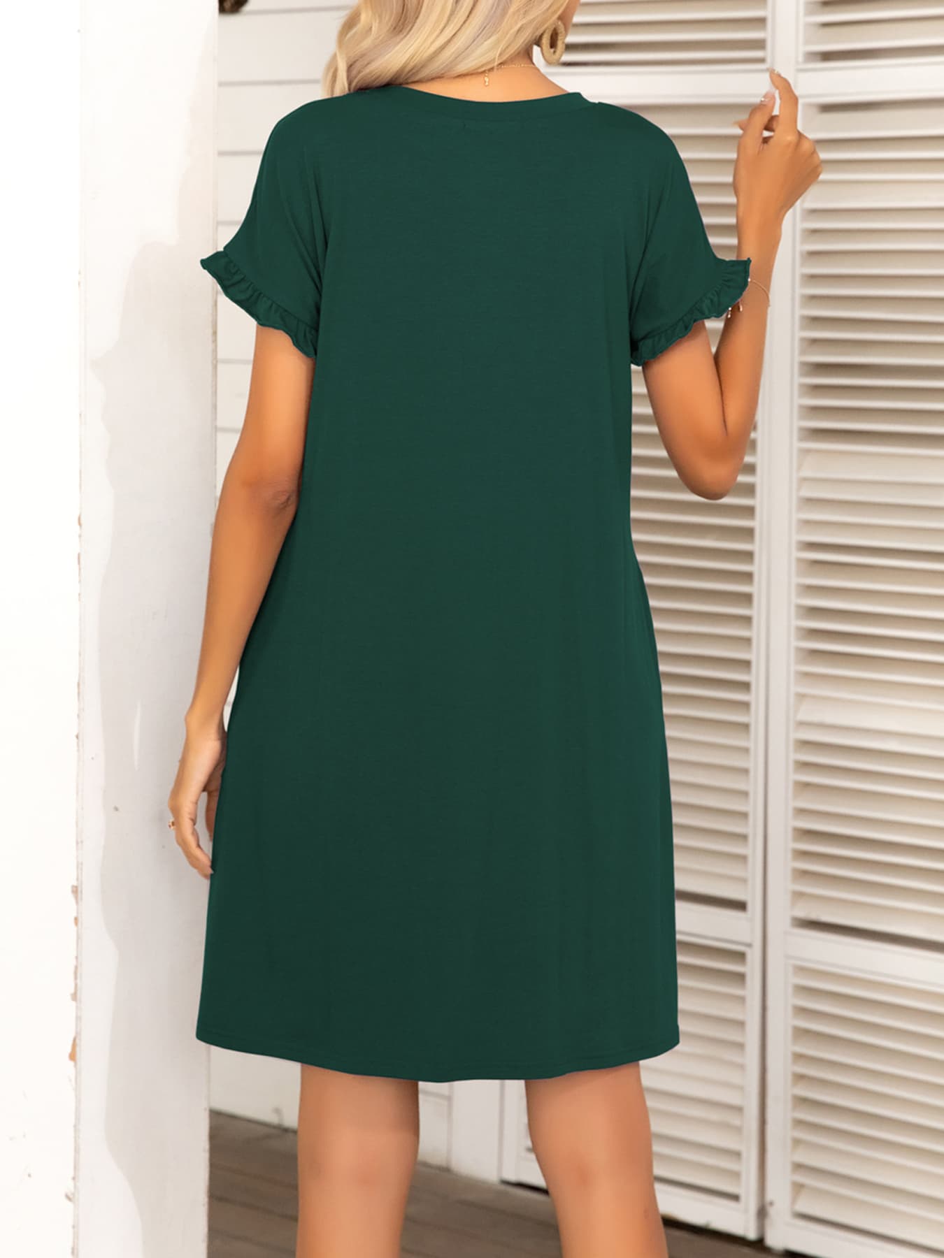 *APP EXCLUSIVE* Round Neck Flounce Sleeve Dress with Pockets