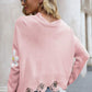 *App Exclusive* Flower Distressed Ribbed Trim Sweater