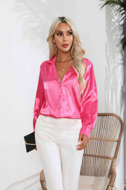 *APP EXCLUSIVE*  Satin Button Up Long Sleeve Shirt