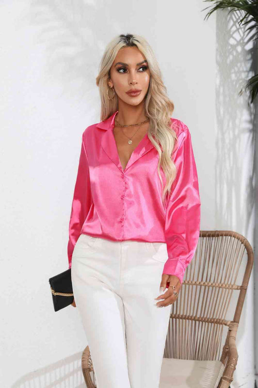 *APP EXCLUSIVE*  Satin Button Up Long Sleeve Shirt
