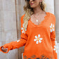 *App Exclusive* Flower Distressed Ribbed Trim Sweater