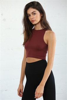 Seamless ribbed Sleeveless Crew neck Crop Top