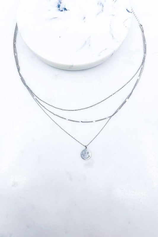 Smiley Face Pendant Layered Necklace