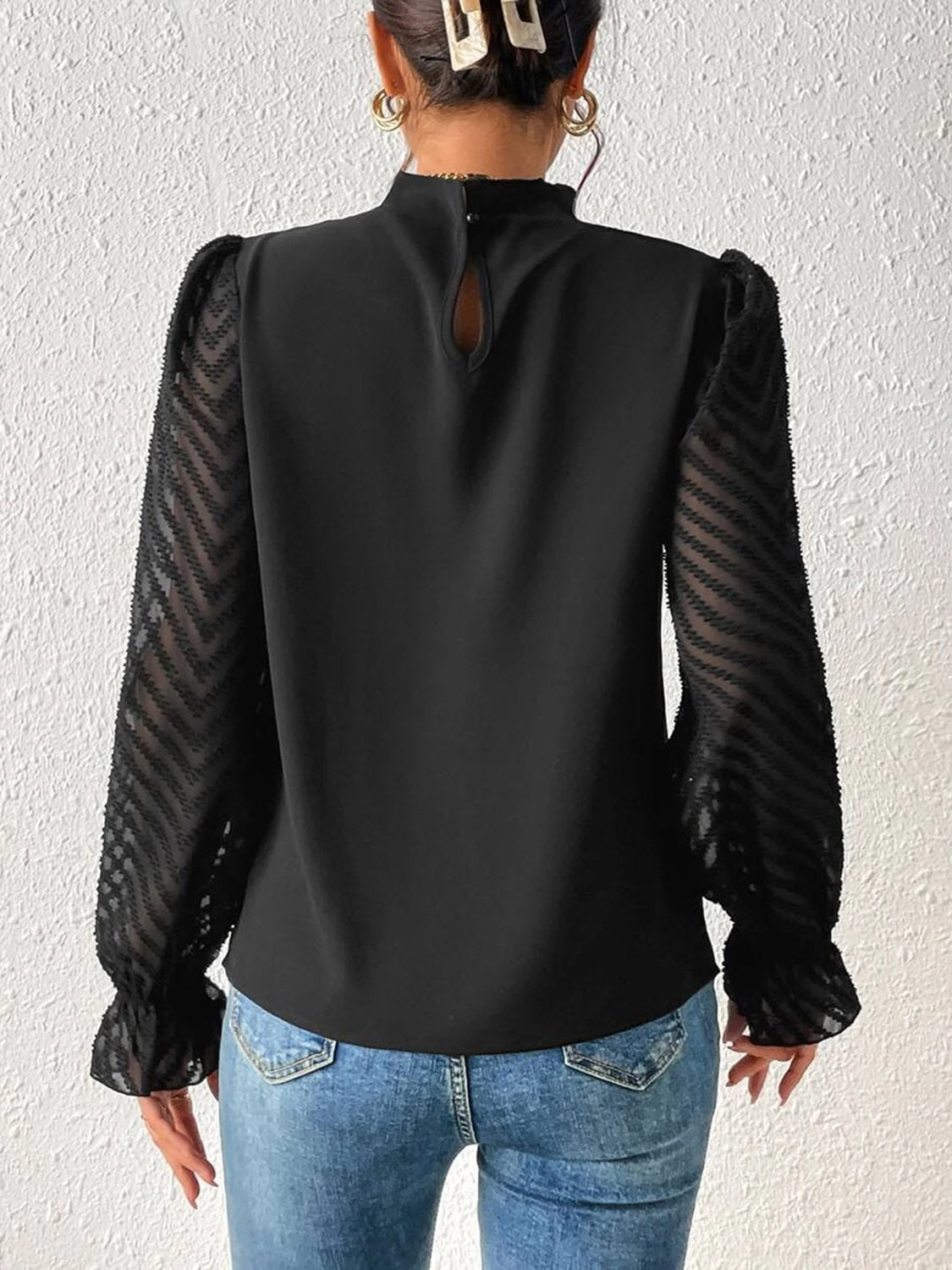 *APP EXCLUSIVE*Sheer Chevron Sleeve Blouse