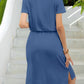 *APP EXCLUSIVE* Round Neck Short Sleeve Slit Dress with Pockets