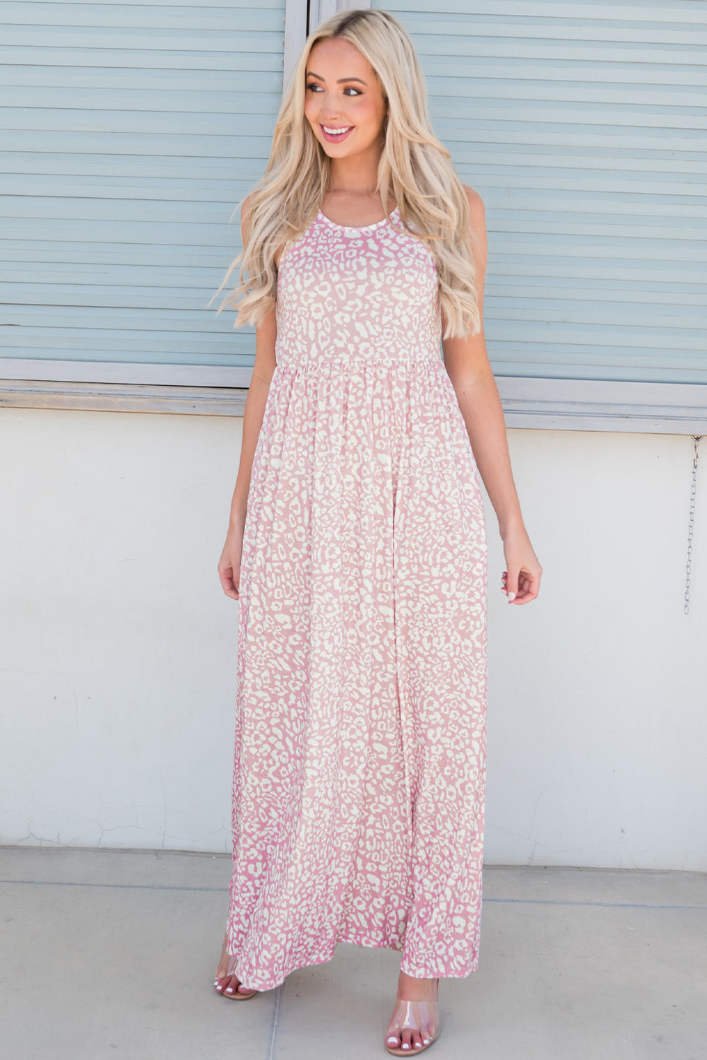 *APP EXCLUSIVE* Leopard Round Neck Sleeveless Maxi Dress