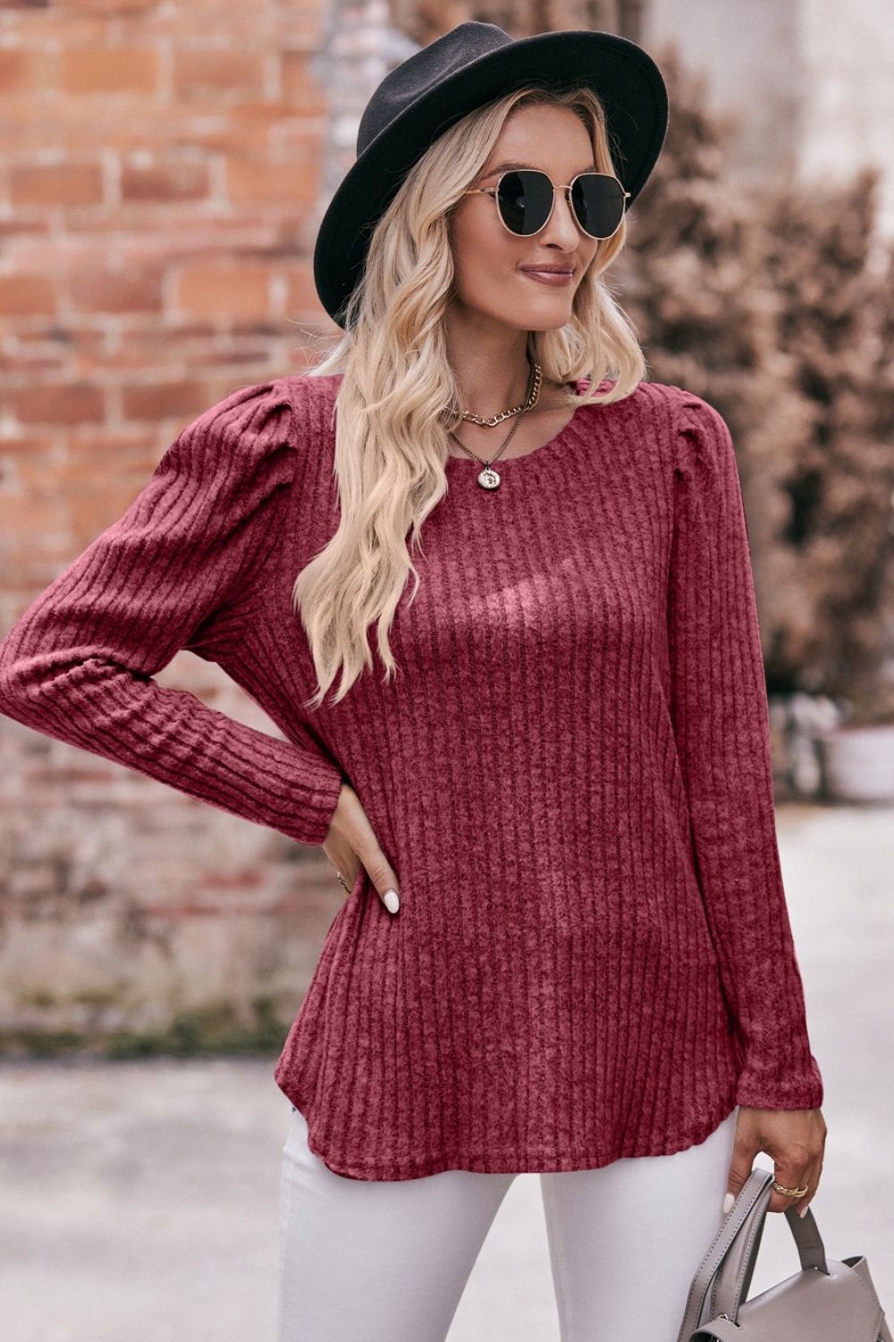 *APP EXCLUSIVE* Puff Sleeve Ribbed Top