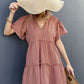 Frill Trim Smocked Tie Neck Dress