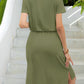 *APP EXCLUSIVE* Round Neck Short Sleeve Slit Dress with Pockets