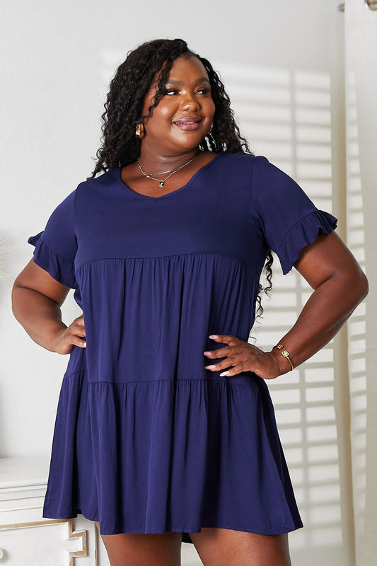 *APP EXCLUSIVE* Vneck Flounce Sleeve Tiered Dress