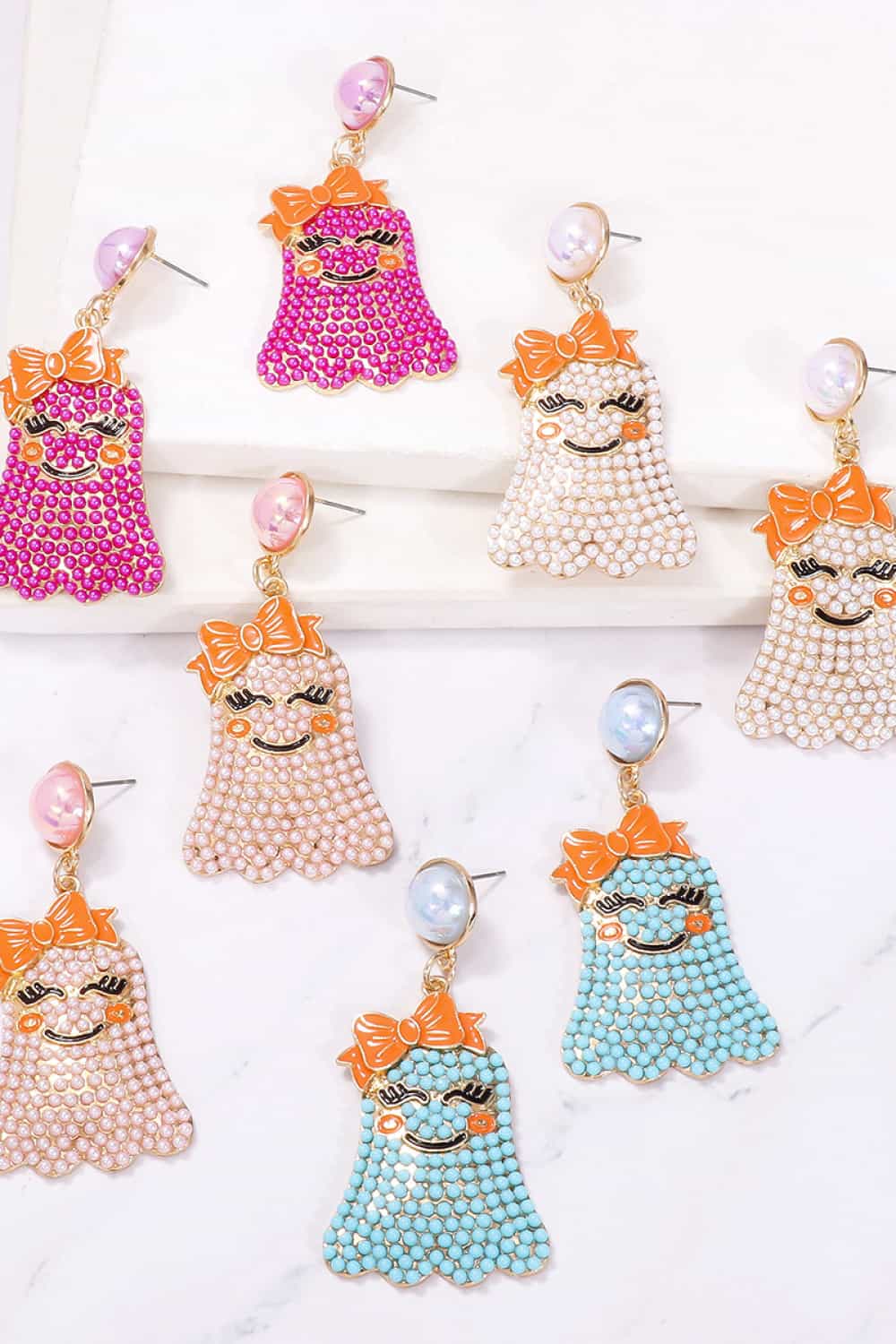 *APP EXCLUSIVE* Smiling Ghost Shape Synthetic Pearl Earrings